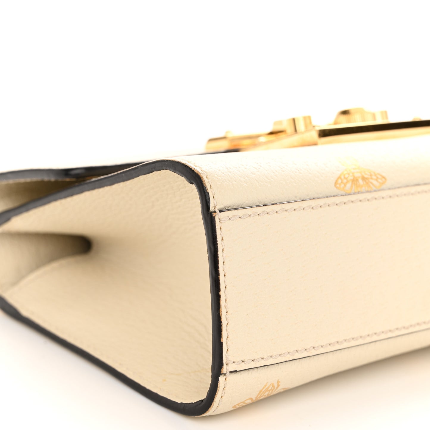 Grained Calfskin Bee Star Small Padlock Shoulder Bag White