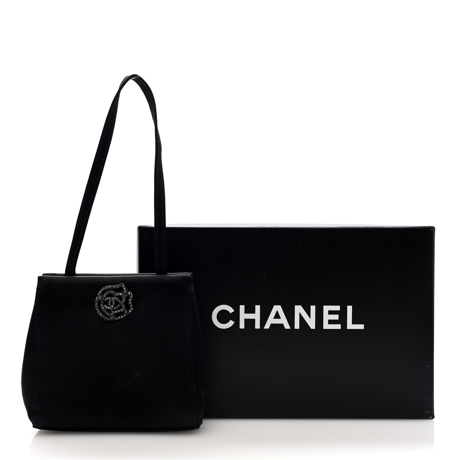 Chanel Satin Crystal Small Camellia Evening Bag Black 11 of 11