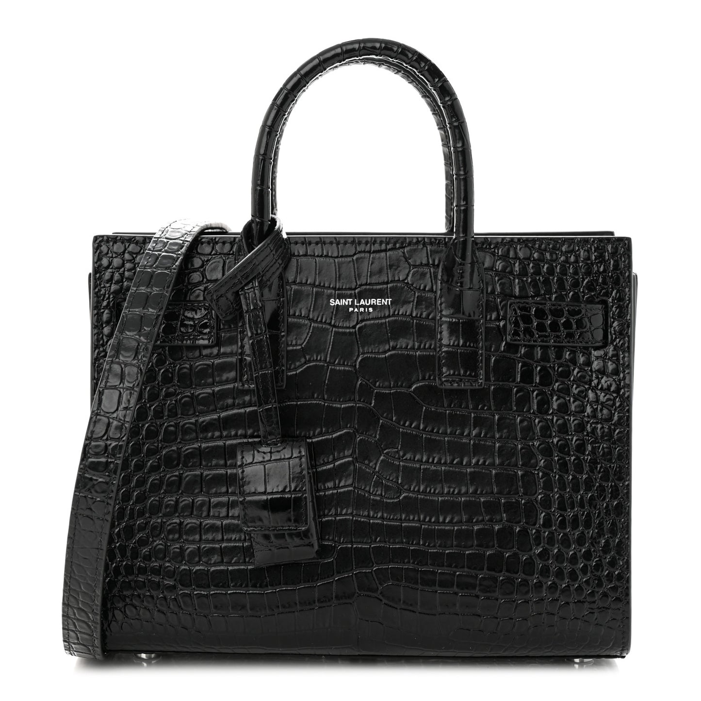 Calfskin Crocodile Embossed Nano Sac De Jour Black