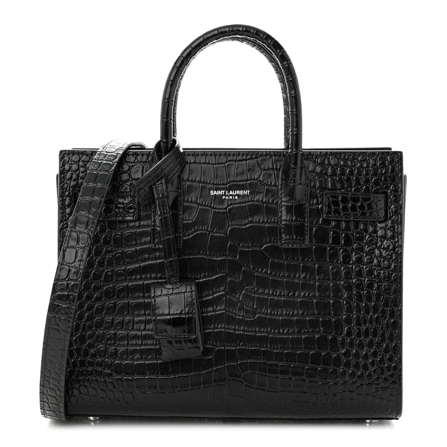 Saint Laurent Calfskin Crocodile Embossed Nano Sac De Jour Black 1 of 12