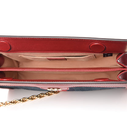 Gucci Suede Calfskin Web Small Ophidia Chain Shoulder Bag New Blue Romantic Cherry 5 of 10