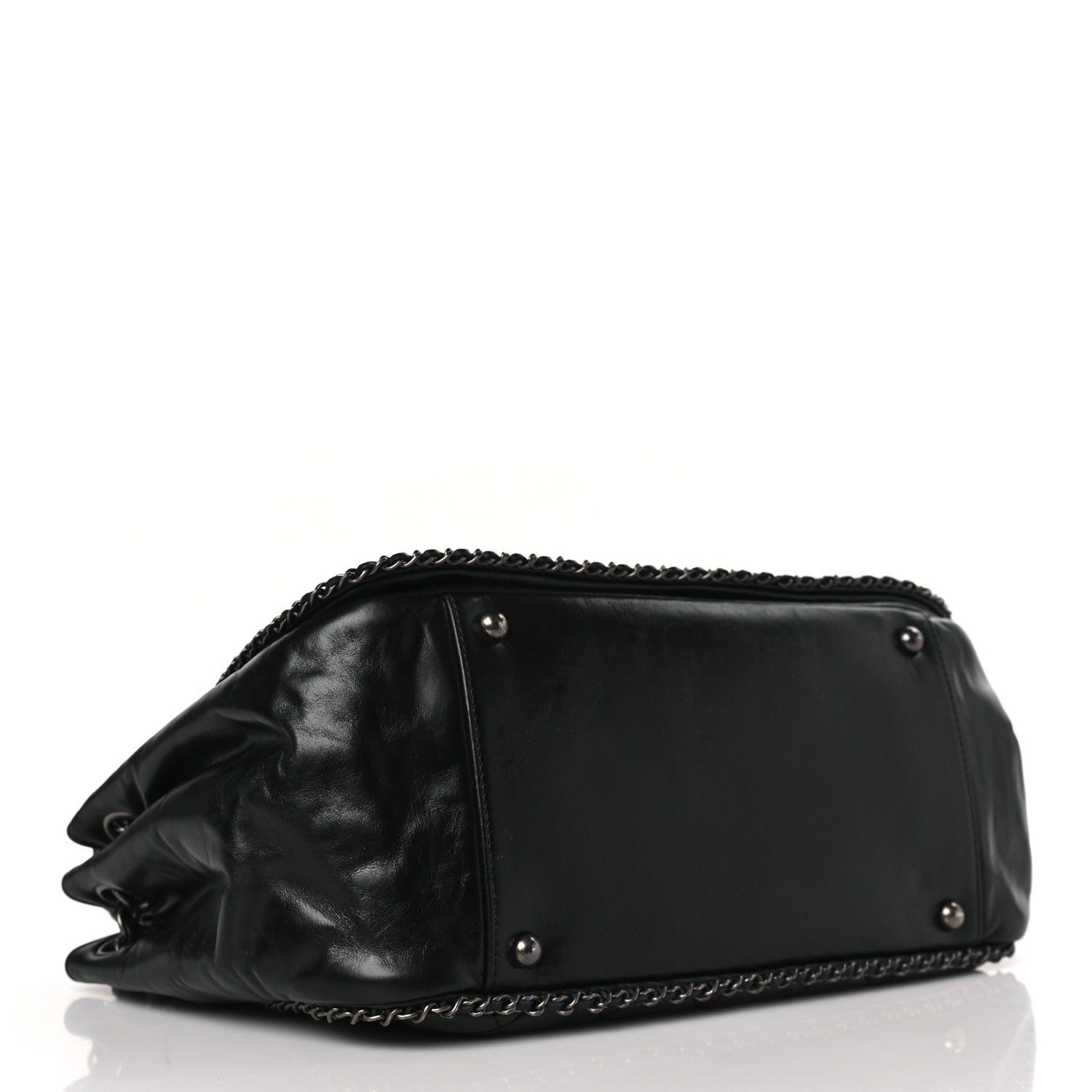 Chanel Glazed Calfskin Quilted Large CC Enchained Accordion Flap Black 4 of 9