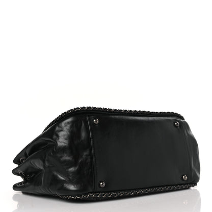 Chanel Glazed Calfskin Quilted Large CC Enchained Accordion Flap Black 4 of 9