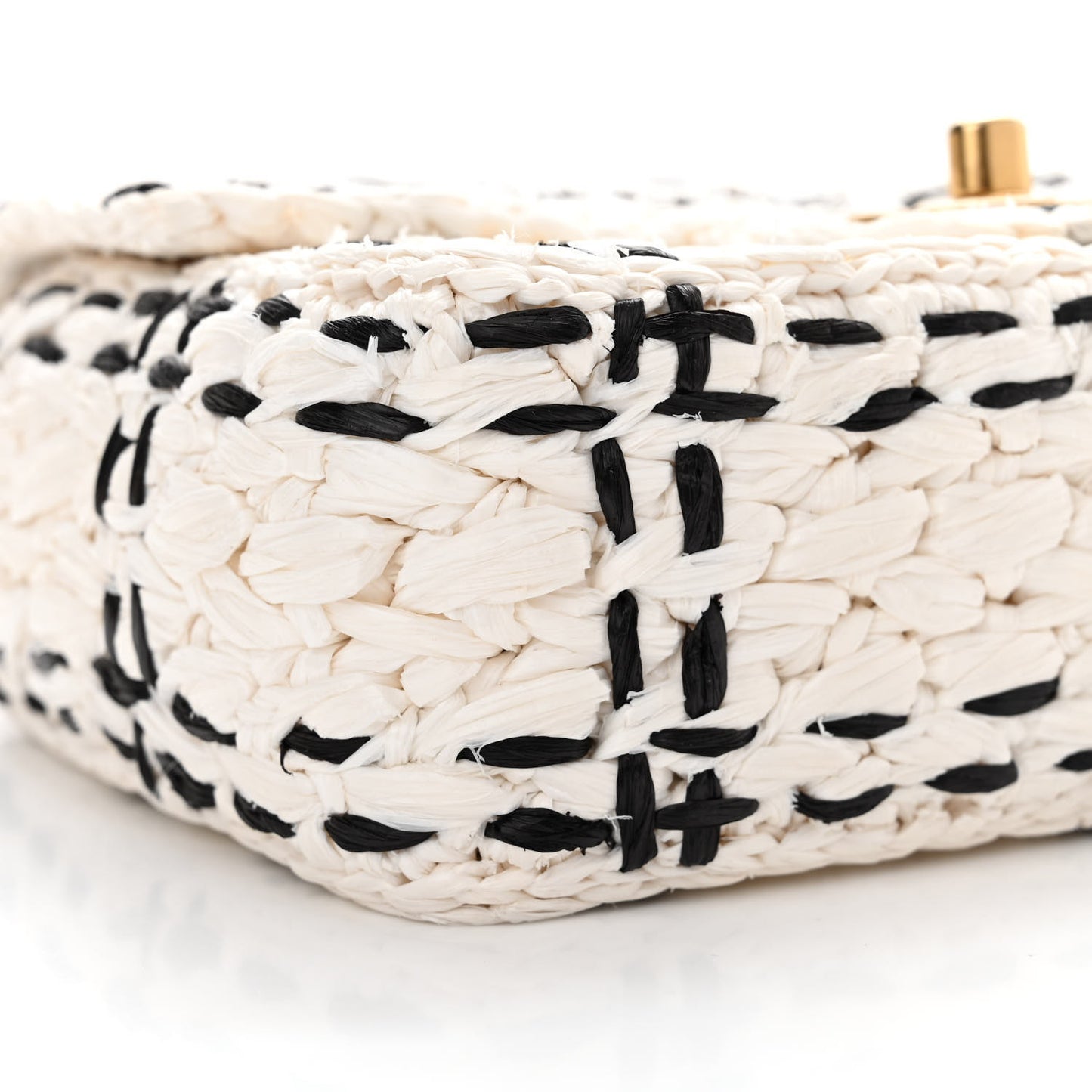 Raffia Effect Tweedy Mini Flap Bag White Black