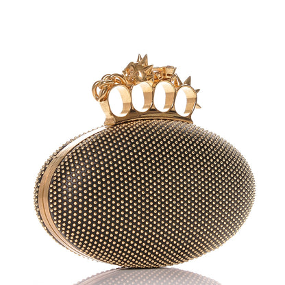 Alexander McQueen Nappa Studded Skull Knuckle Oval Box Clutch Black 3 of 7
