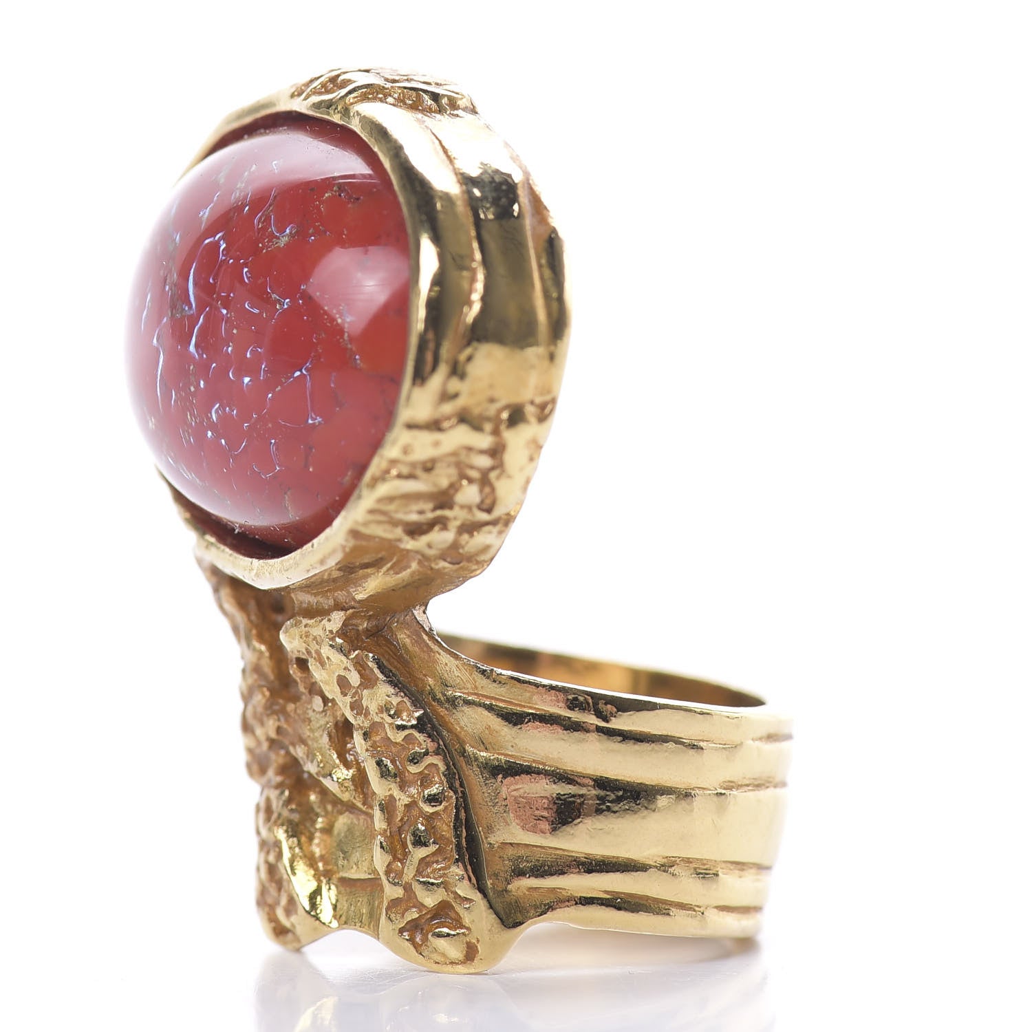 Saint Laurent Glass Cabochon Arty Ovale Ring 7 Gold Opium 3 of 6