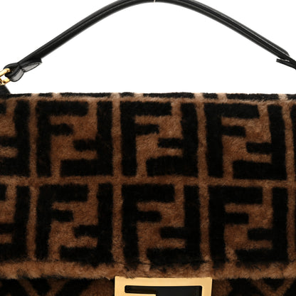 Fendi Shearling Vitello Dolce Macro FF 1974 Large Baguette Tobacco Black 8 of 10