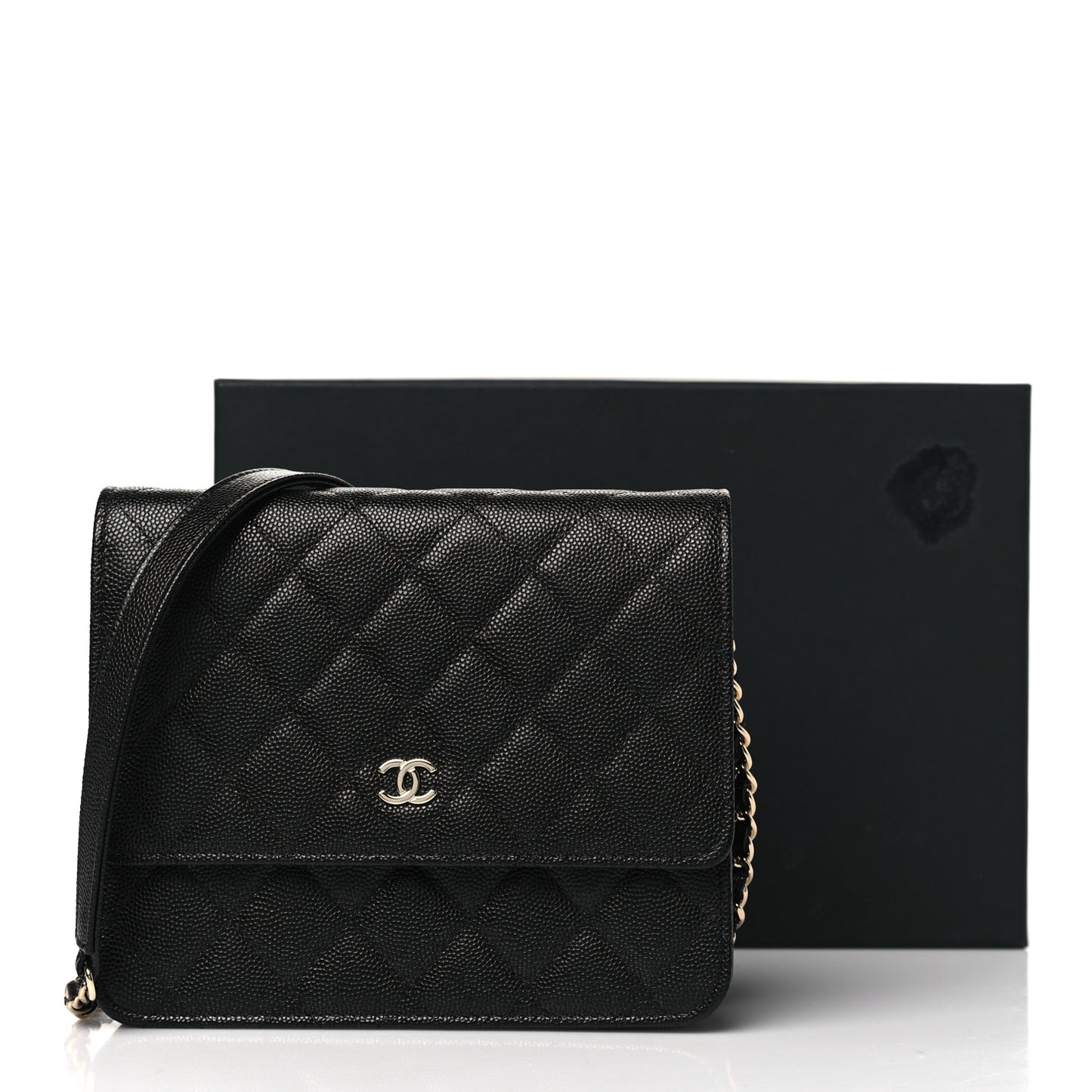 Caviar Quilted Square Wallet On Chain WOC Black