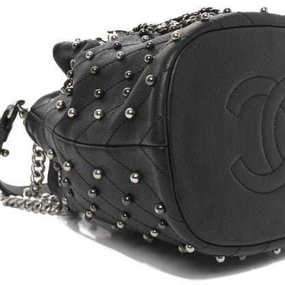 Chanel Lambskin Studded Chevron Quilted Small Stud Wars Drawstring Bag Black 9 of 10