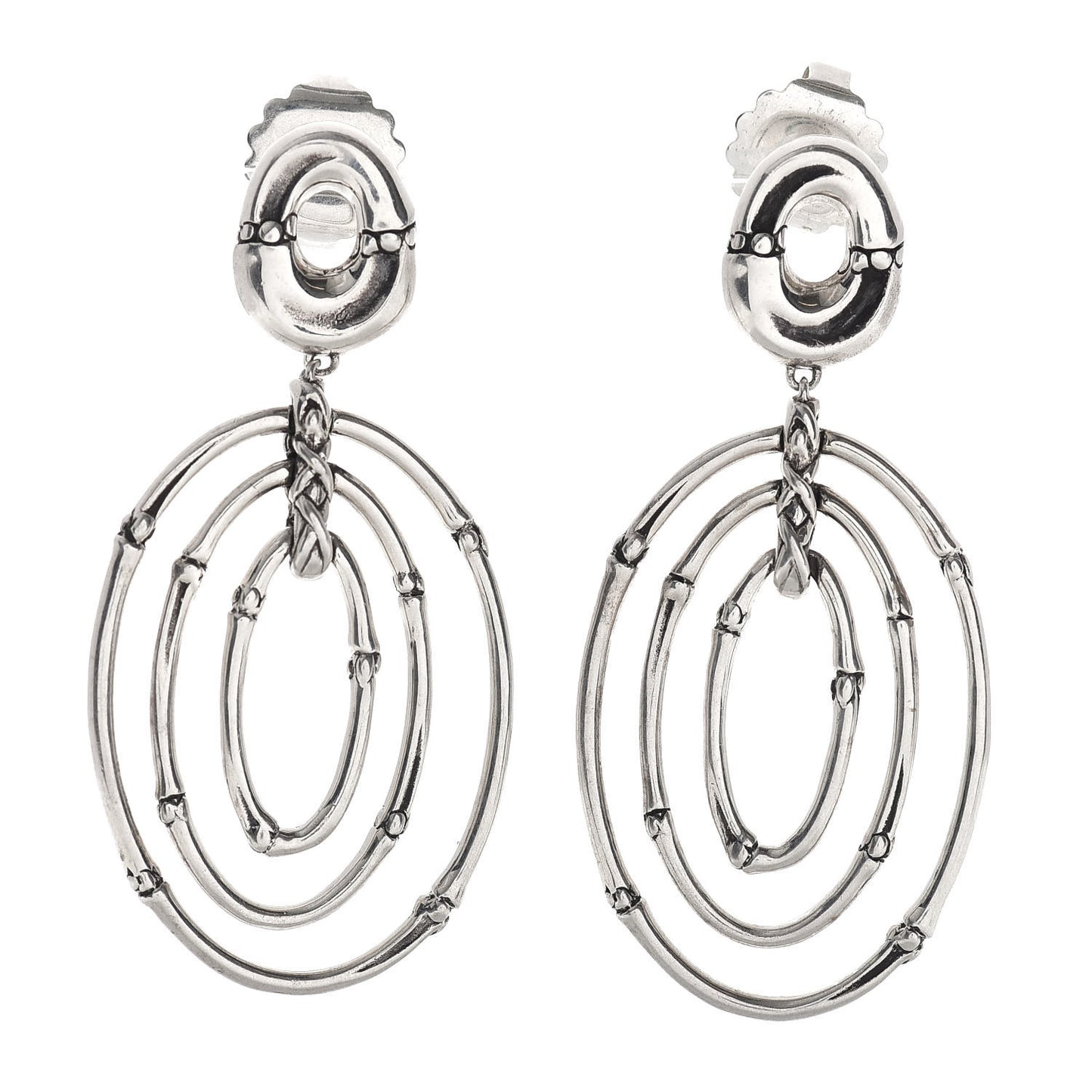 Sterling Silver Bamboo Oval Drop Earrings