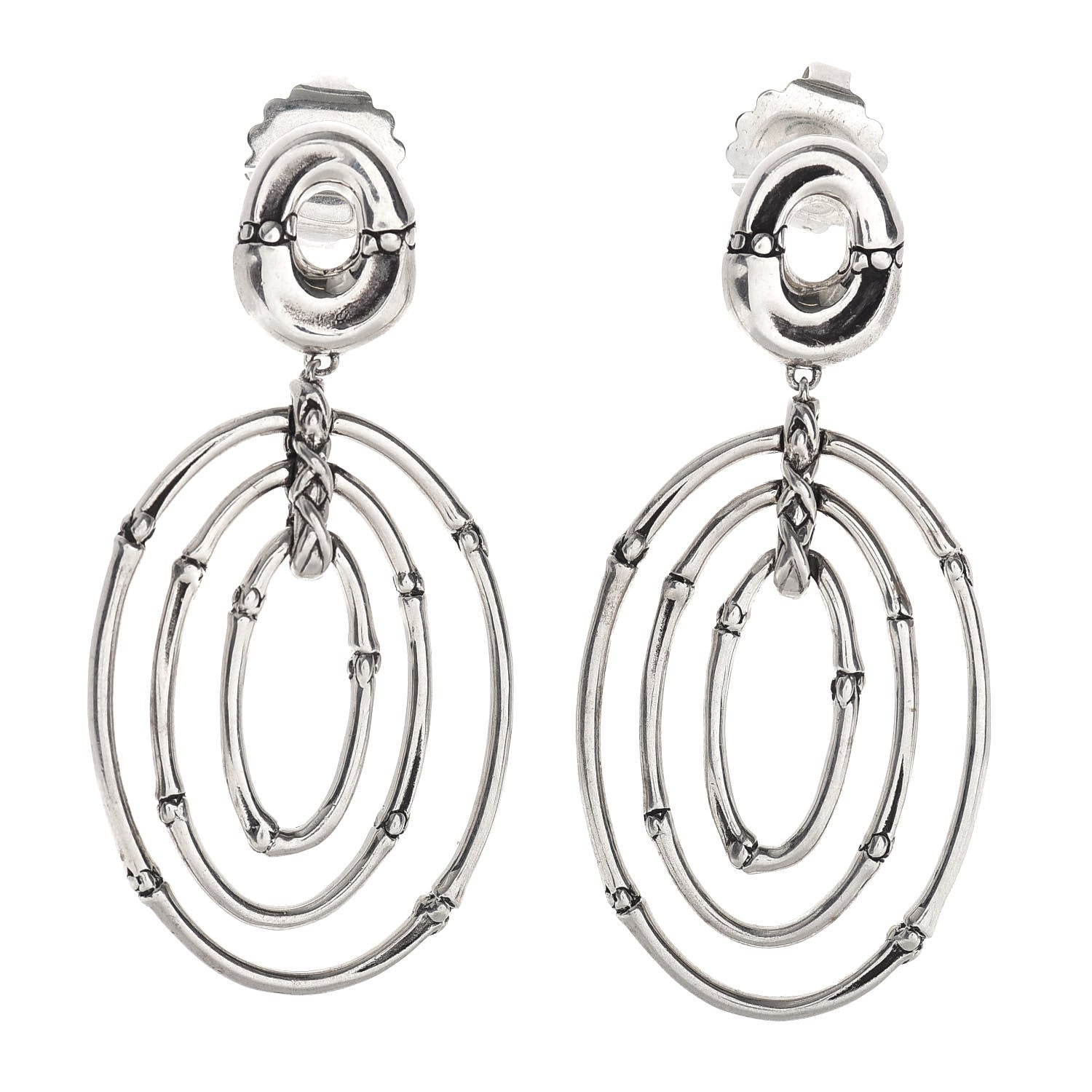John Hardy Sterling Silver Bamboo Oval Drop Earrings 1 of 4