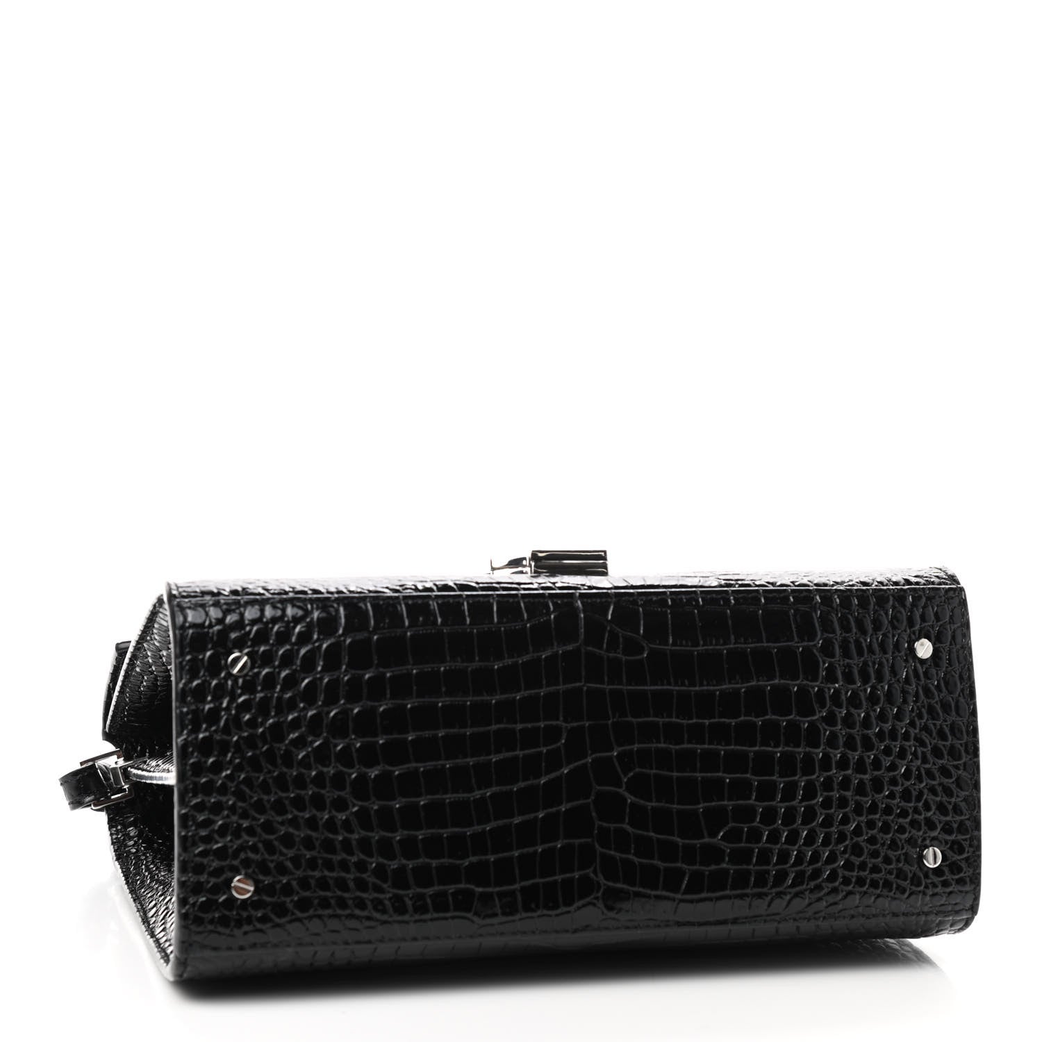 Saint Laurent Calfskin Crocodile Embossed Medium Classic Monogram Cassandra Top Handle Black Rouge Legion 4 of 8