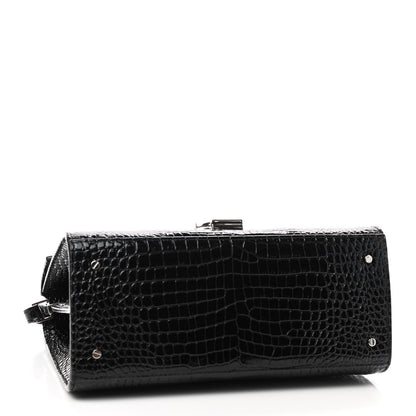 Saint Laurent Calfskin Crocodile Embossed Medium Classic Monogram Cassandra Top Handle Black Rouge Legion 4 of 8