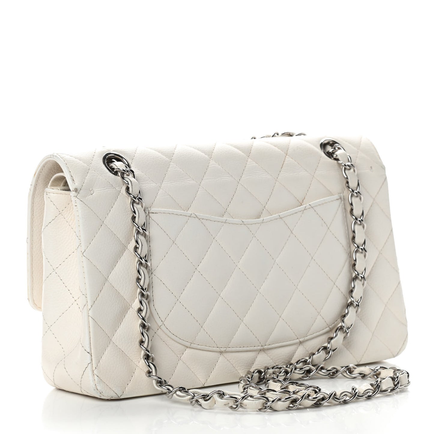 Caviar Quilted Medium Double Flap White
