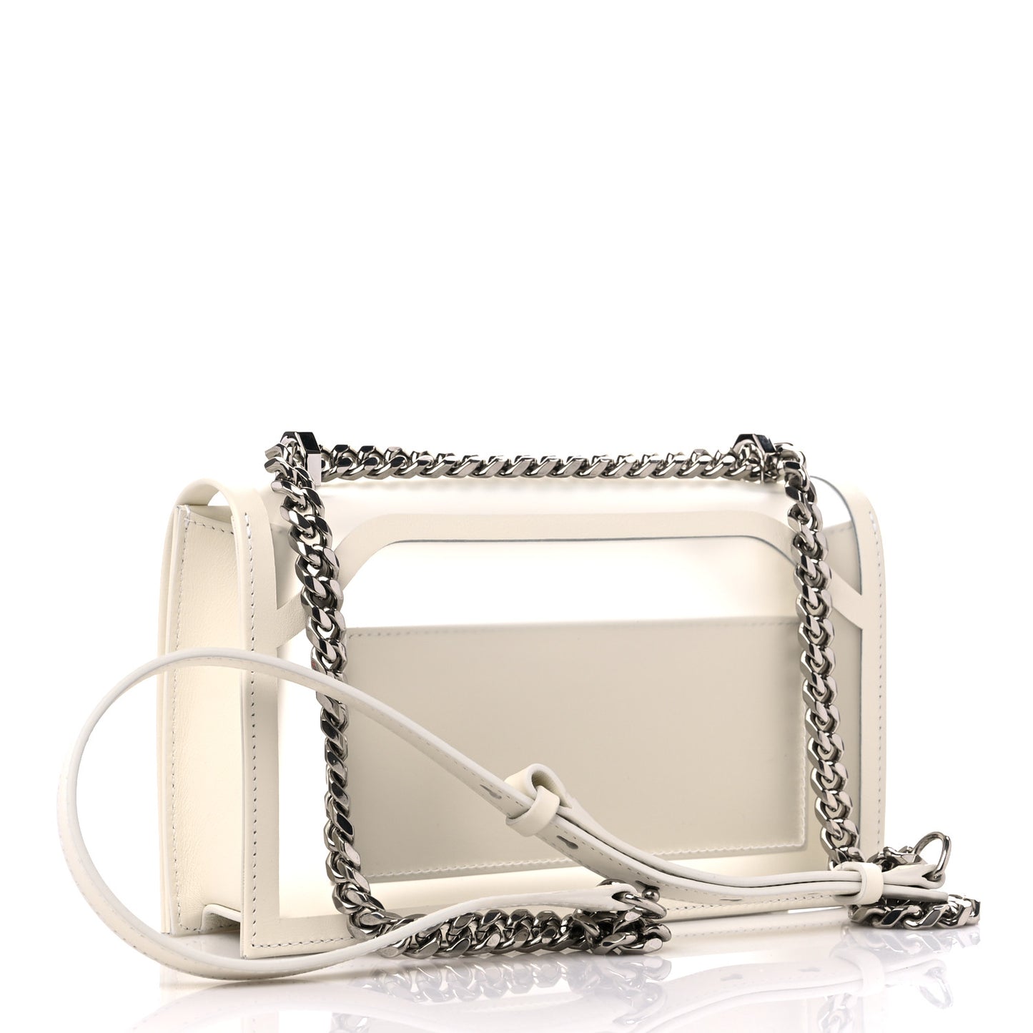 Polyurethane Calfskin Transparent Jeweled Knuckle Satchel Clear White