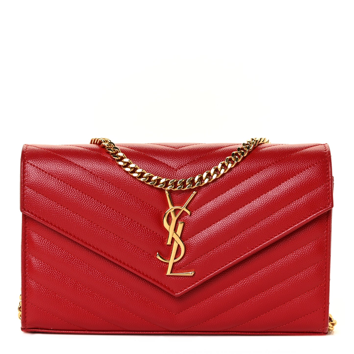 Grain De Poudre Matelasse Chevron Monogram Chain Wallet Red