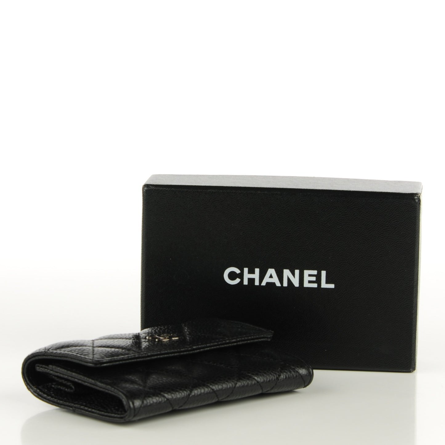 Caviar Quilted Flap Card Holder Black