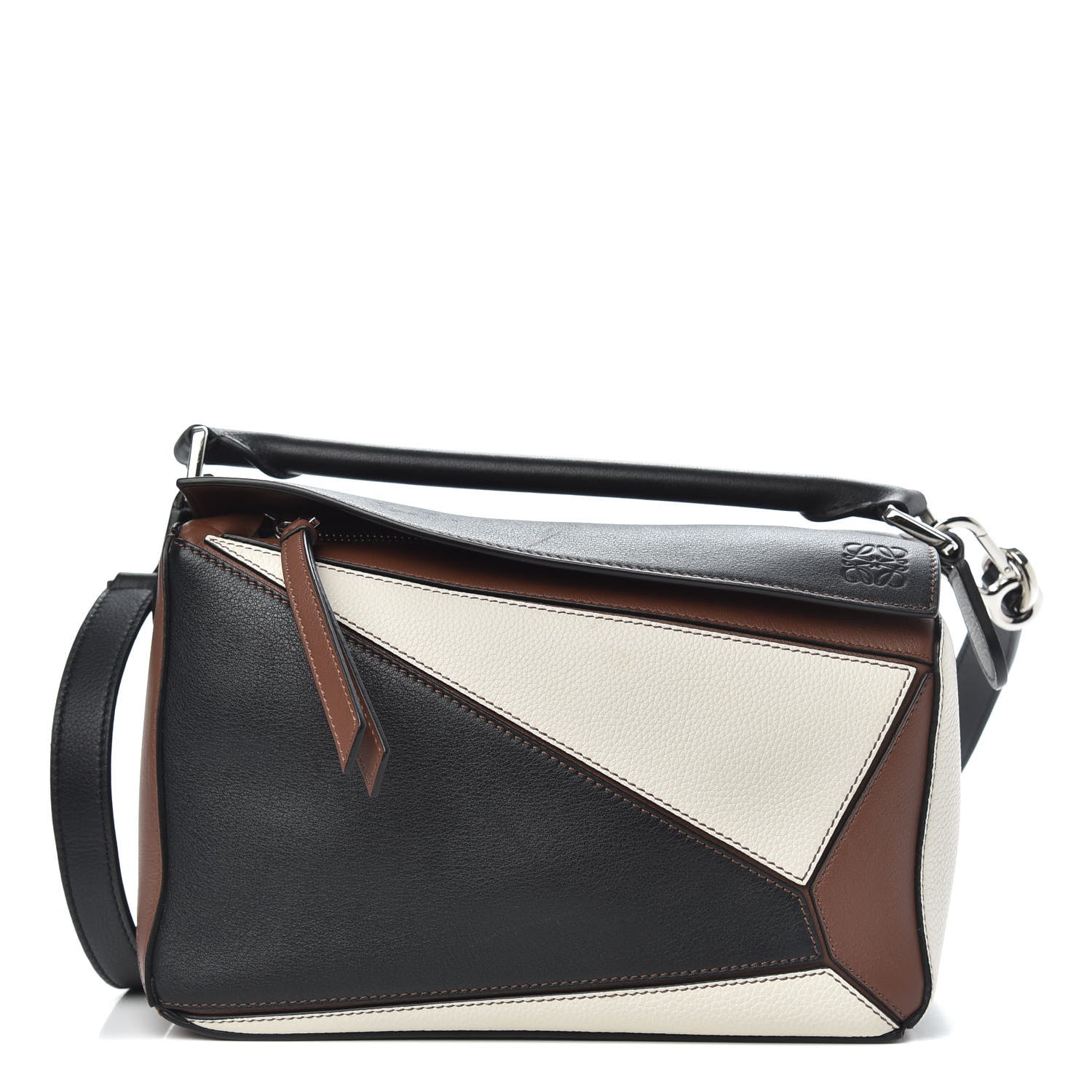 Loewe Calfskin Small Puzzle Bag Brunette Soft White Black 1 of 11