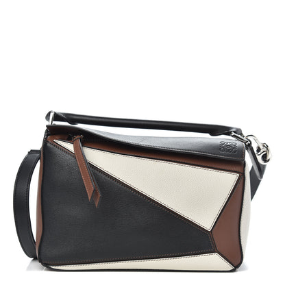 Loewe Calfskin Small Puzzle Bag Brunette Soft White Black 1 of 11