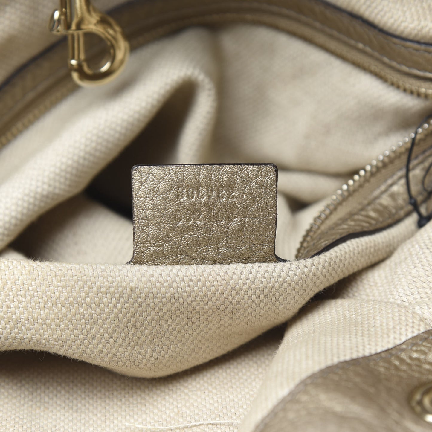 Metallic Pebbled Calfskin Medium Soho Chain Shoulder Bag Golden Beige