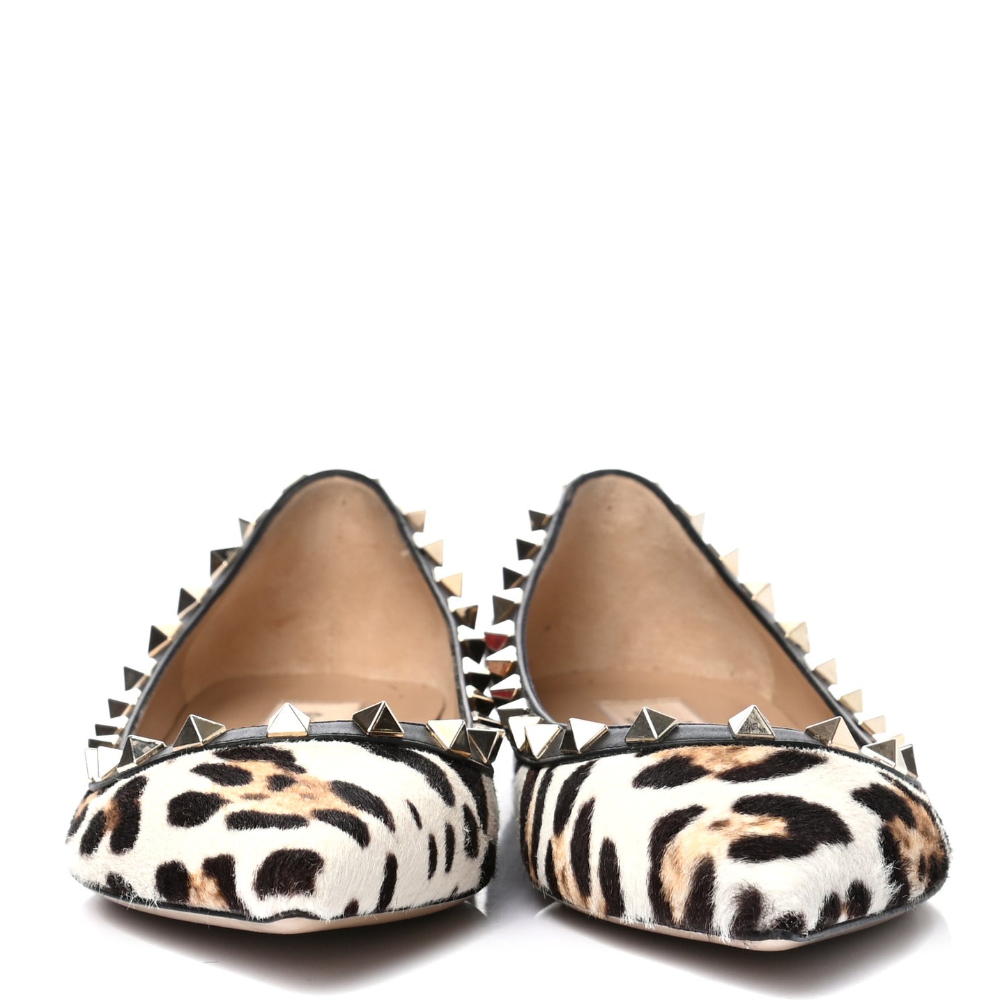 Calf Hair Leopard Print Rockstud Ballerina Flats 37