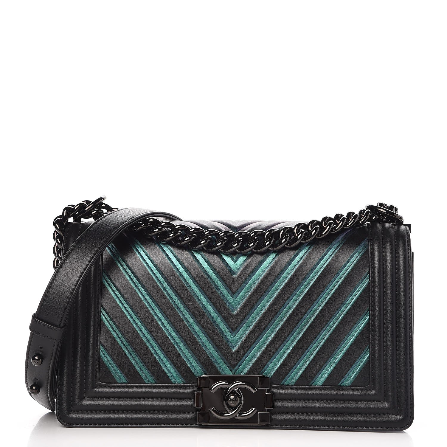 Chanel Calfskin Painted Chevron Embossed Medium Boy Flap Black 1 of 9