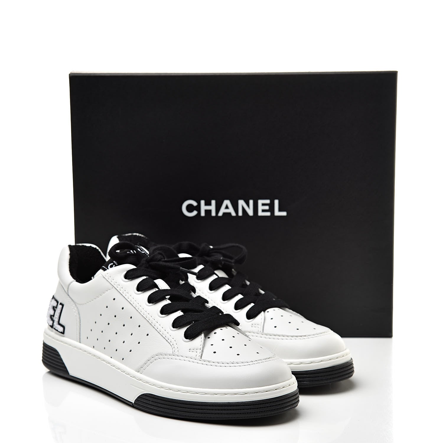 Chanel Calfskin Womens Logo Sneakers 39 Black White 9 of 9
