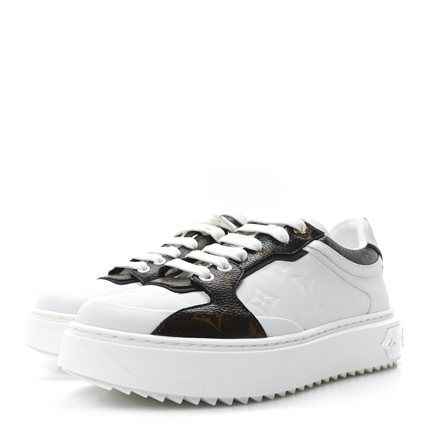 Monogram Embossed Calfskin Time Out Sneakers 38 White