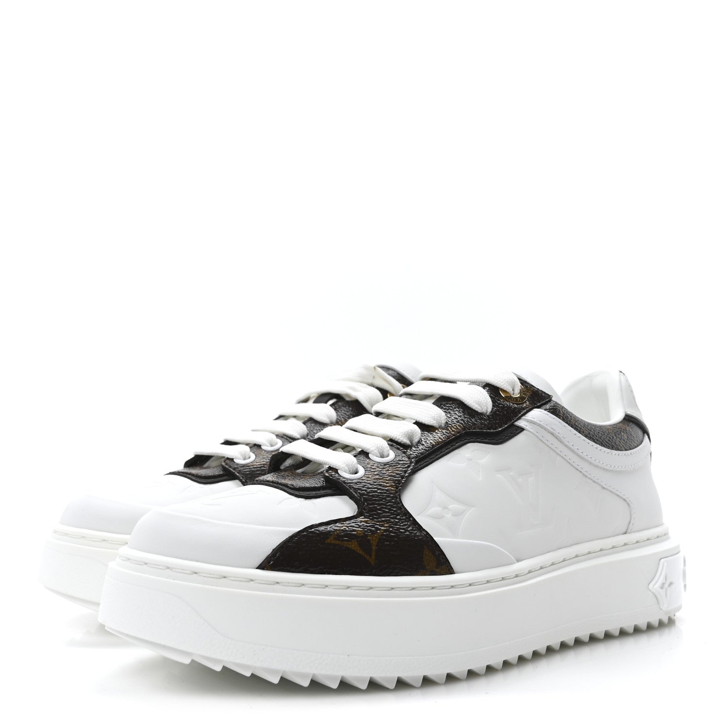 Louis Vuitton Monogram Embossed Calfskin Time Out Sneakers 38 White 4 of 9