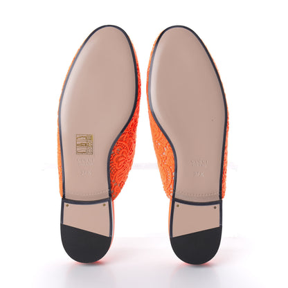 Gucci Lace Malaga Kid Womens Princetown Slippers 37.5 Orange Fluo Skin Rose 5 of 9