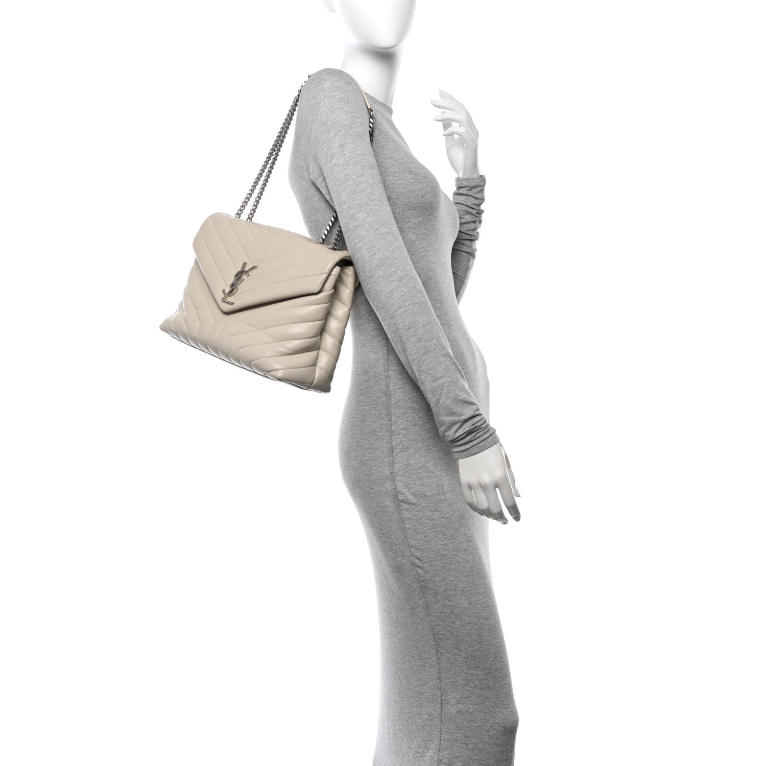 Saint Laurent Calfskin Y Quilted Monogram Medium Loulou Chain Satchel Crema Soft 2 of 12