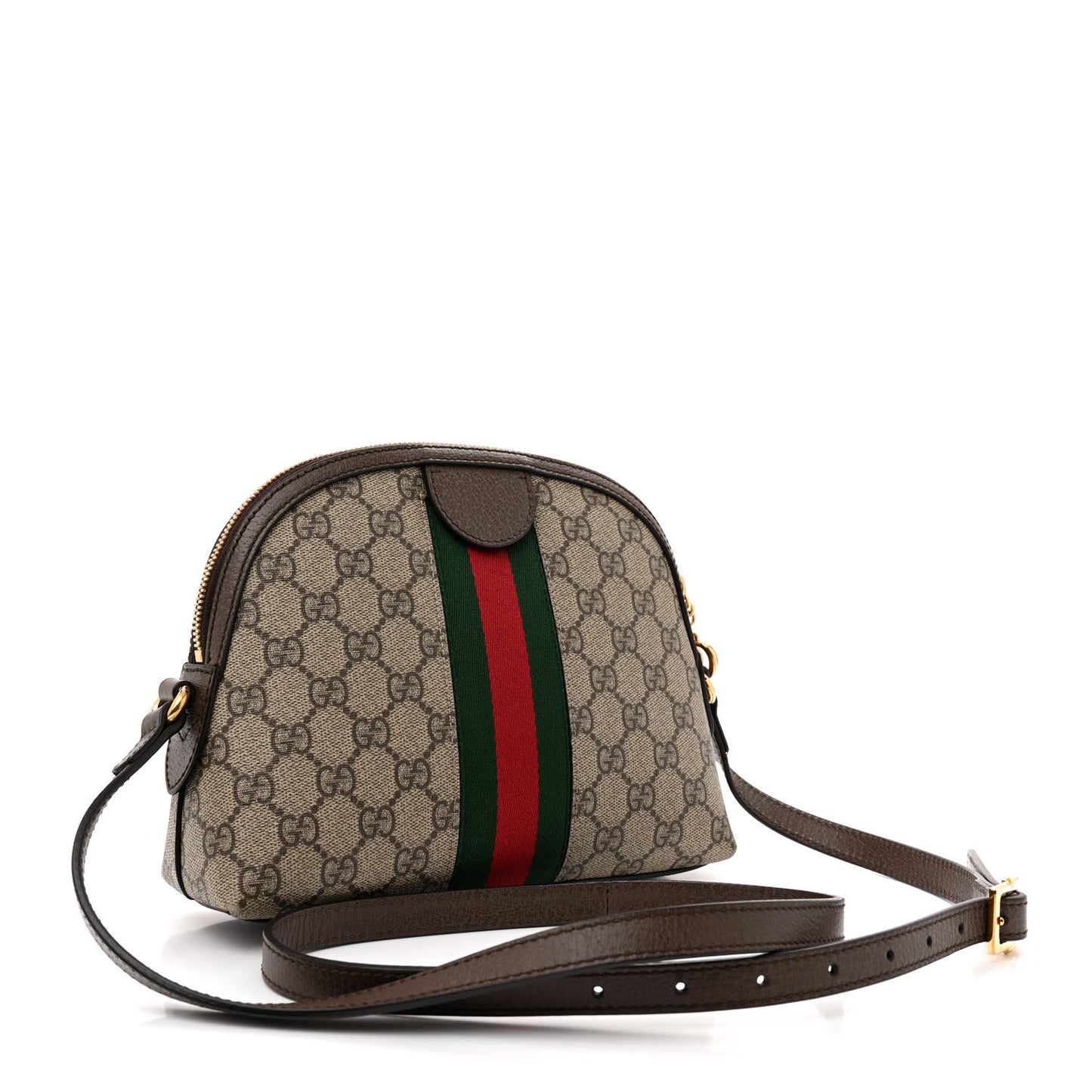 GG Supreme Monogram Textured Dollar Calfskin Web Small Ophidia Dome Shoulder Bag Beige Ebony New Acero