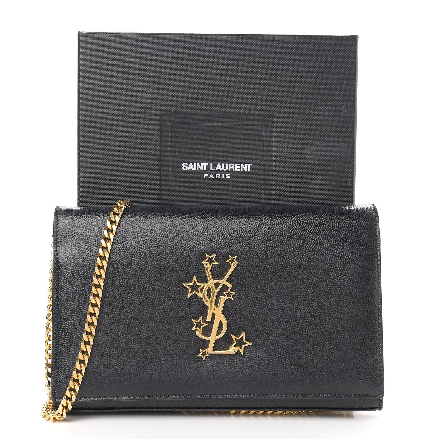 Saint Laurent Grain De Poudre Star Studded Monogram Wallet on Chain Black 12 of 12