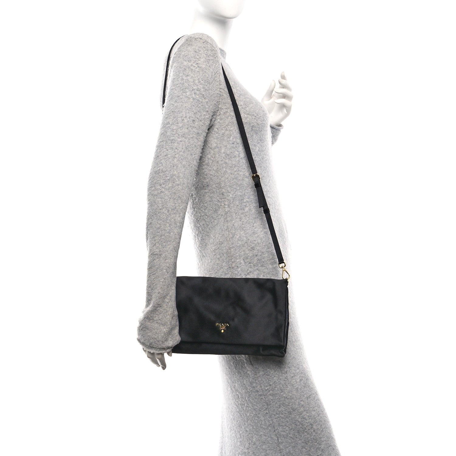 Prada Satin Pochette Bag Black 2 of 9