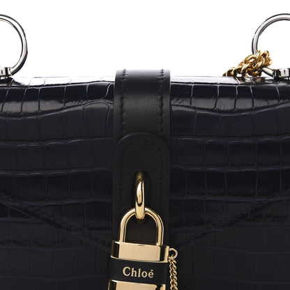 Chloe Calfskin Crocodile Embossed Aby Chain Shoulder Bag Full Blue 8 of 8