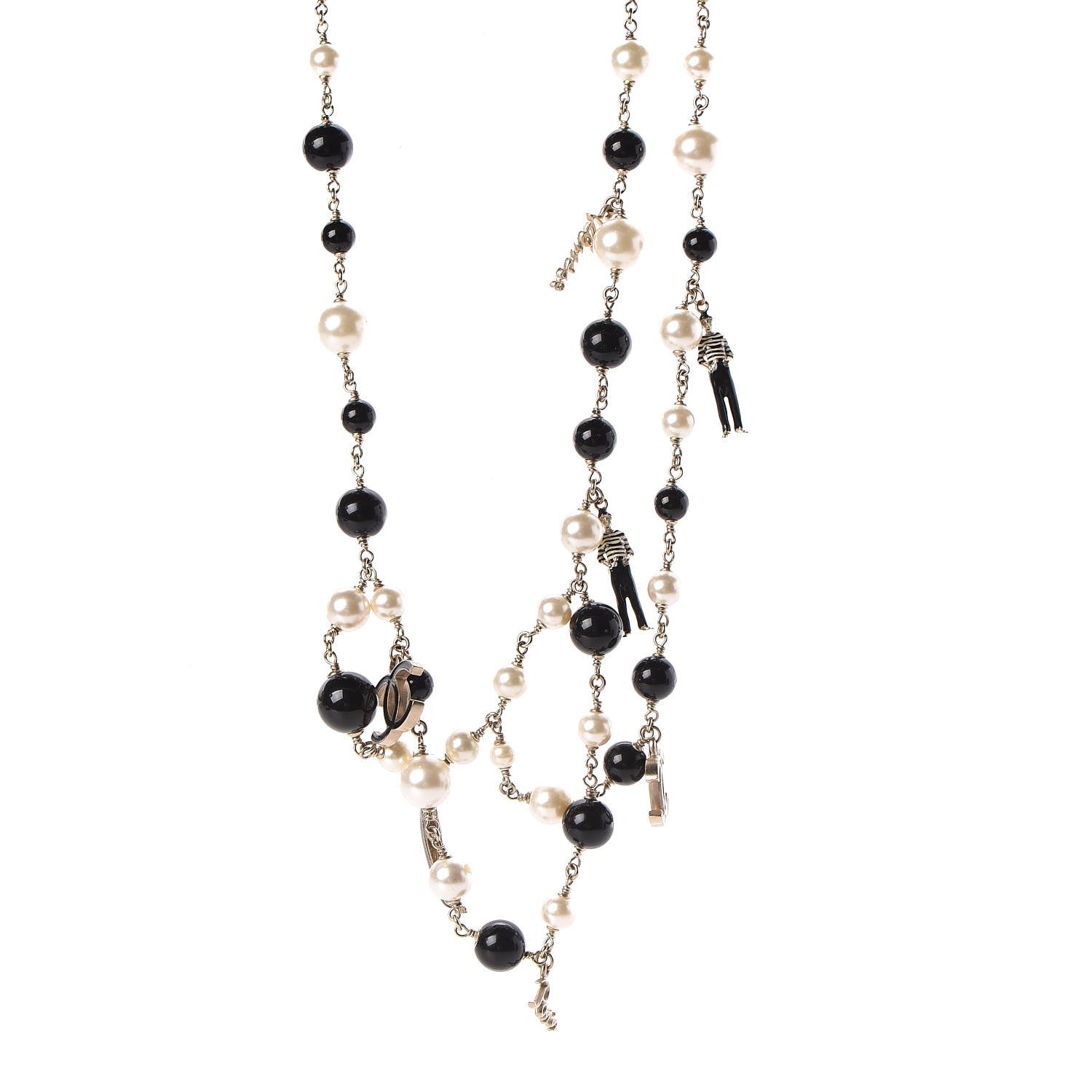Chanel Pearl Bead Enamel CC Coco Long Necklace Black Gold 1 of 6