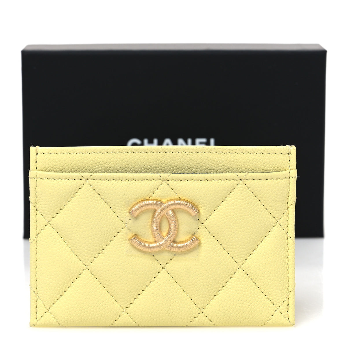 Caviar Quilted Textured CC Card Holder Light Yellow