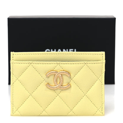 Chanel Caviar Quilted Textured CC Card Holder Light Yellow 9 of 9