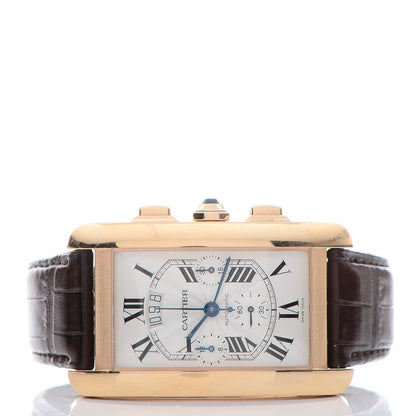 Cartier 18K Pink Gold Alligator 31.5mm Tank Americaine Chronograph Automatic Watch Brown 2 of 9
