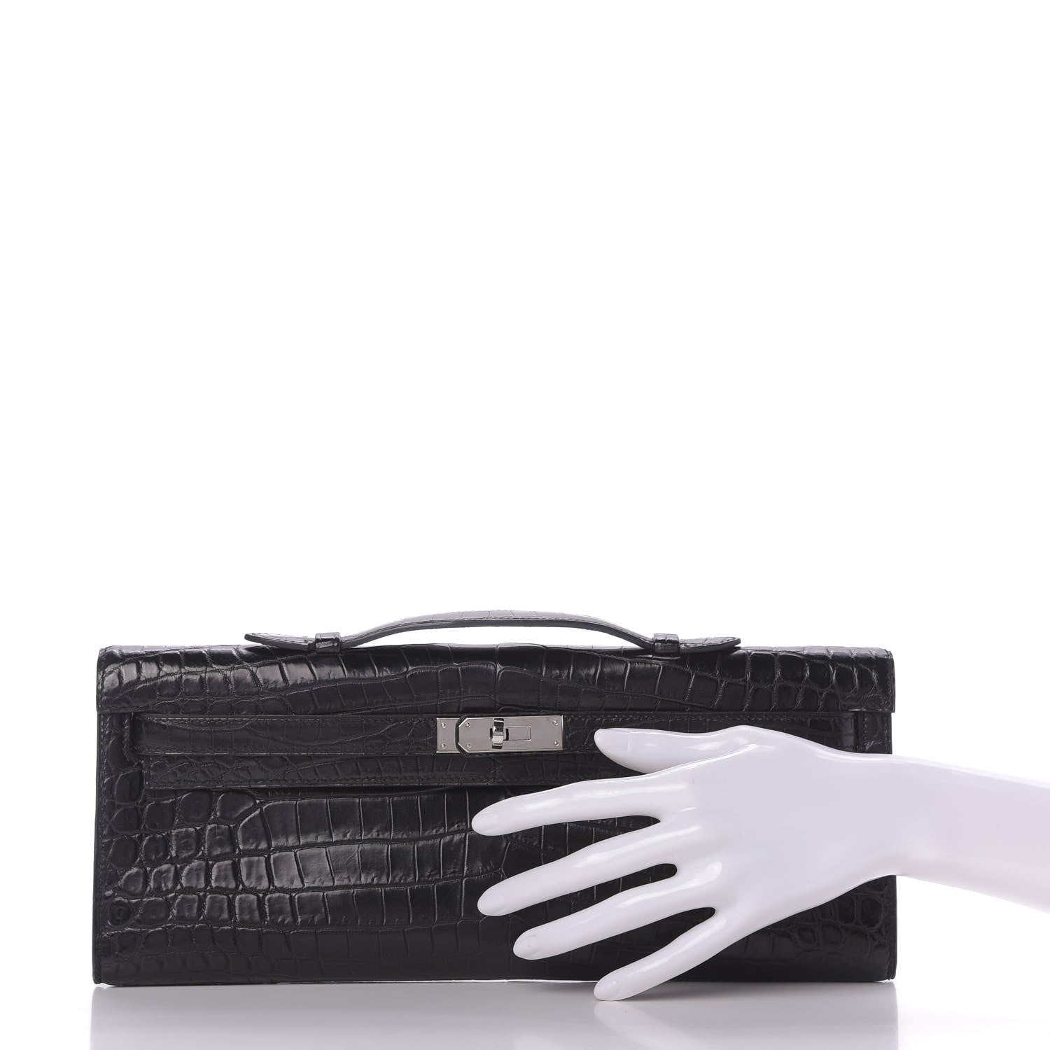 Hermes Matte Niloticus Crocodile Kelly Cut Pochette Black 2 of 9