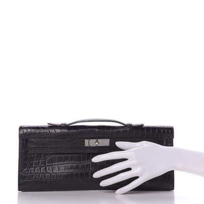 Hermes Matte Niloticus Crocodile Kelly Cut Pochette Black 2 of 9