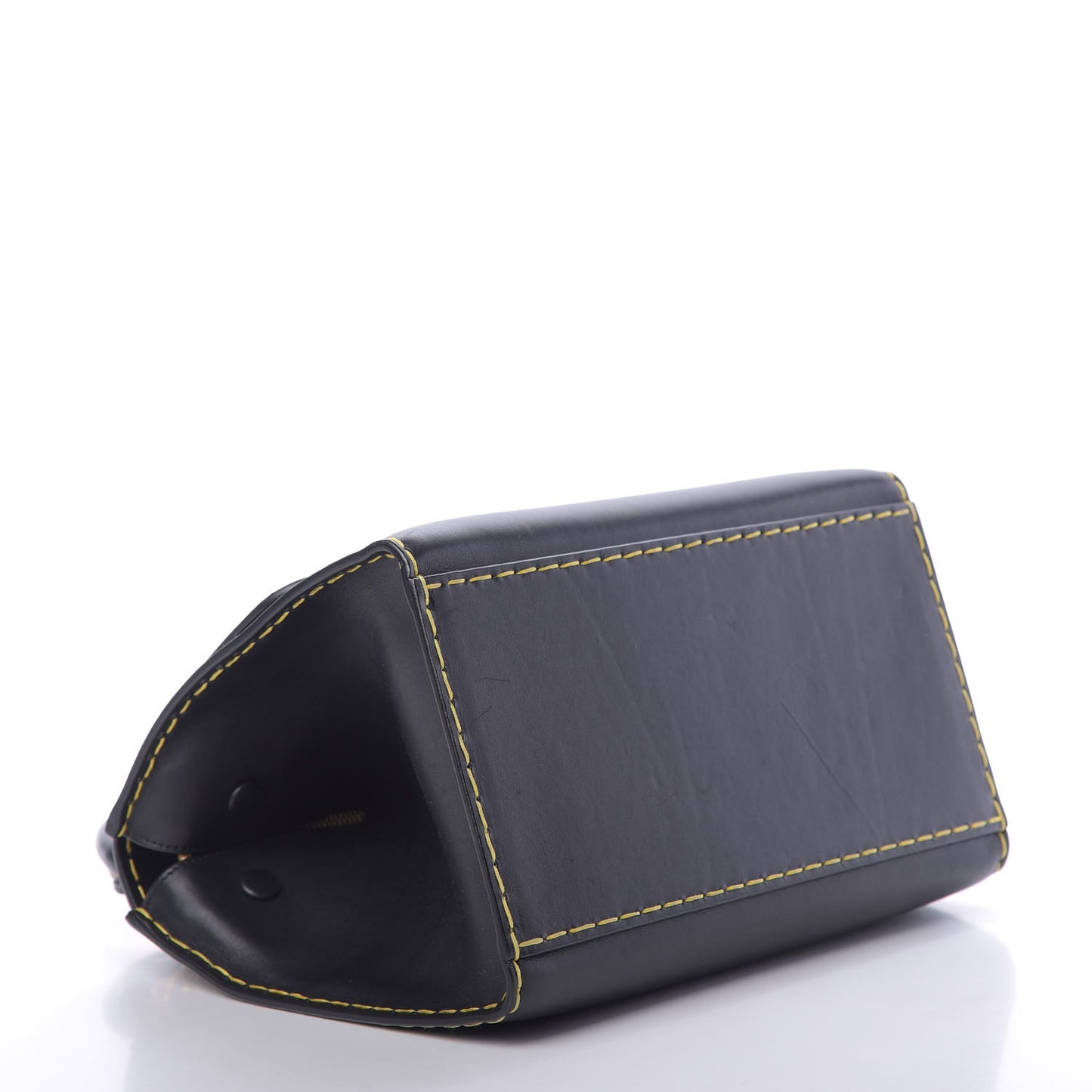 Smooth Calfskin Yellow Stitching Medium Trapeze Black