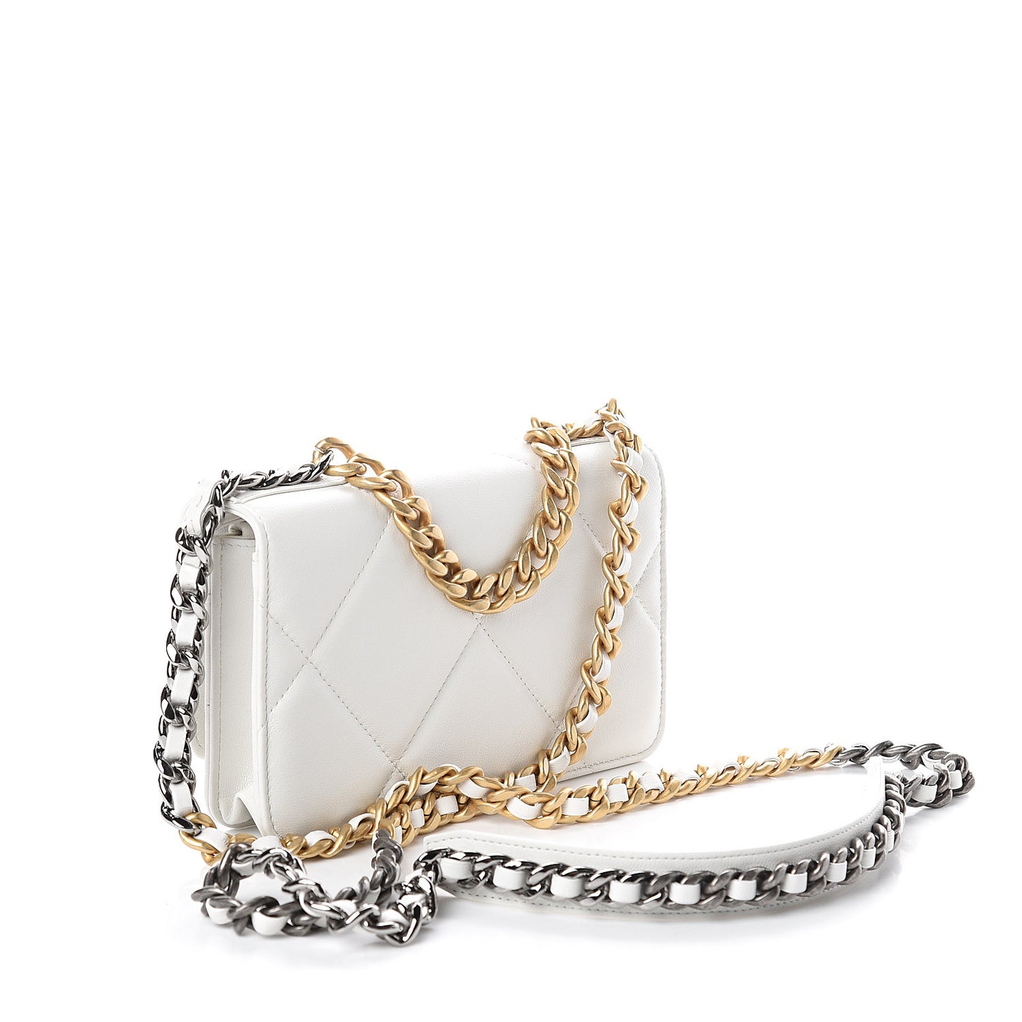Goatskin Quilted 19 Wallet On Chain WOC White