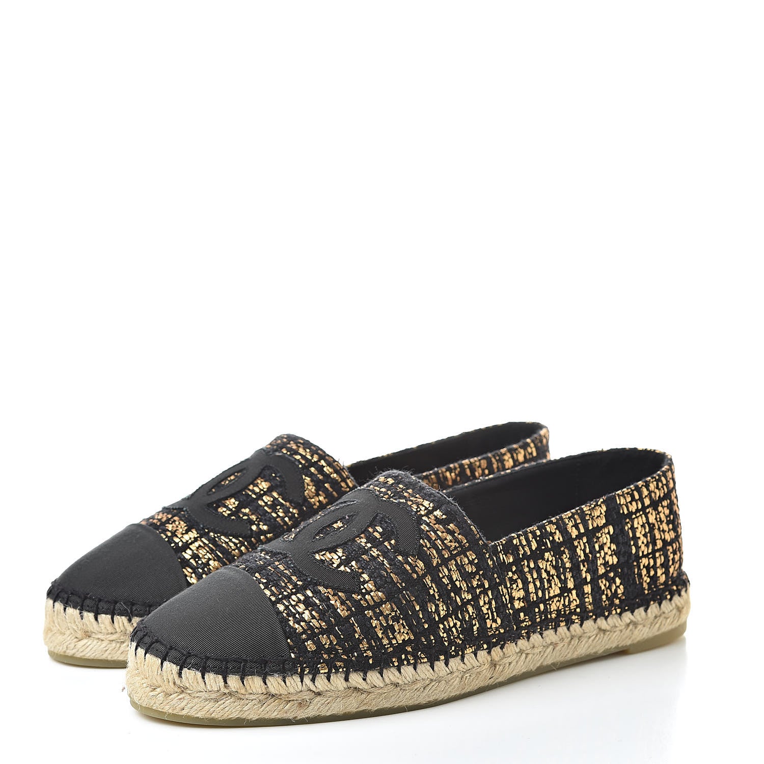 Chanel Metallic Tweed Grosgrain CC Espadrilles 40 Black Gold 3 of 12