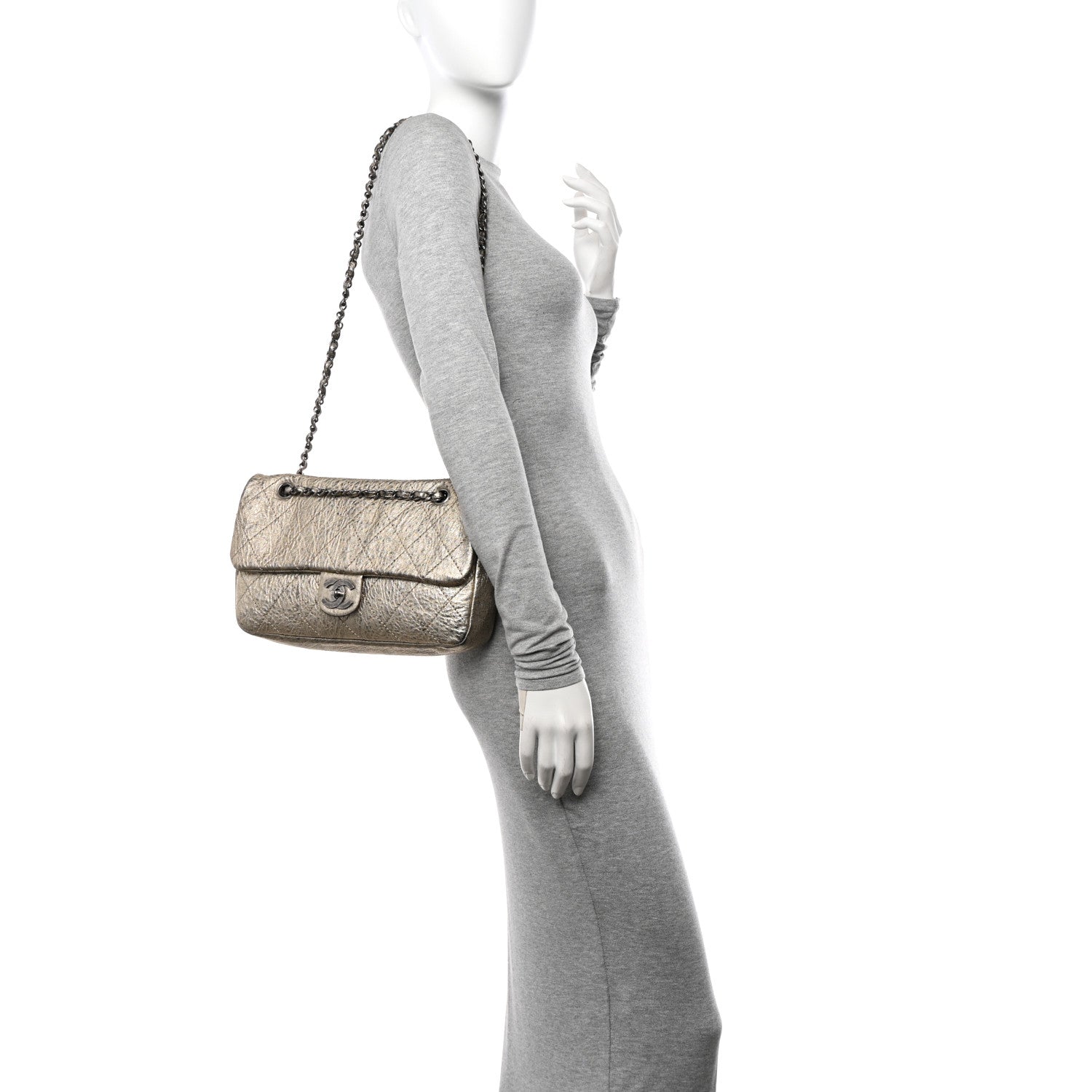 Chanel Distressed Metallic Lambskin Quilted Le Marais Ligne Flap Gold 2 of 10