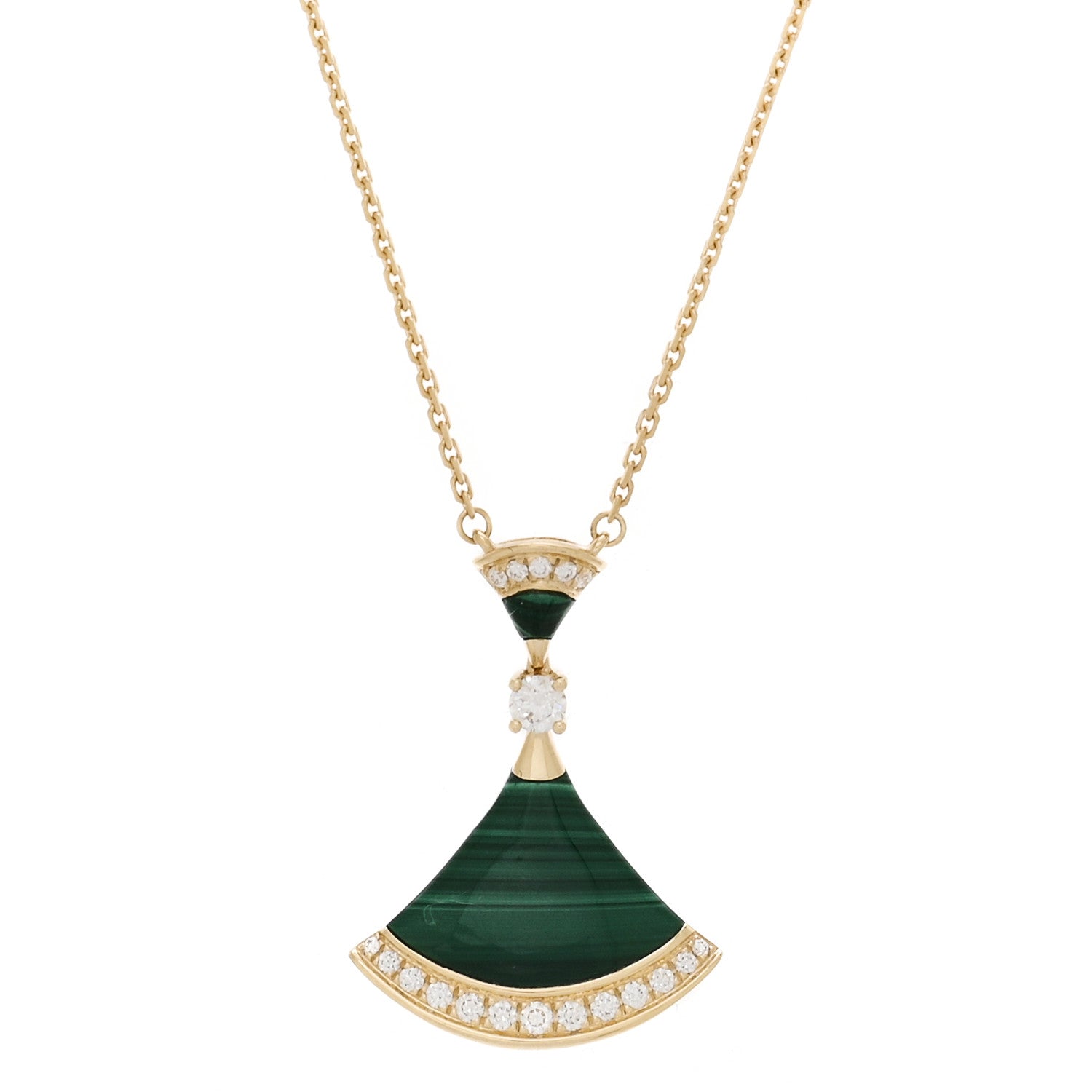 Bulgari 18K Yellow Gold Diamond Malachite Divas' Dream Pendant Necklace 1 of 7