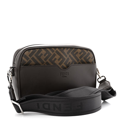 Fendi Shiny Glazed Fabric Vitello Cover FF 1974 Logo Medium Camera Case Tobacco Moro Giallo Ebano 3 of 11