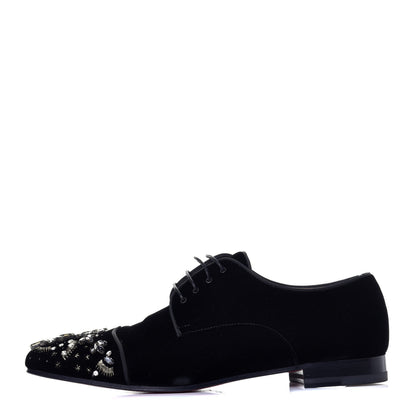 Christian Louboutin Velvet Embellished Flat Loafers 42 Black 1 of 7
