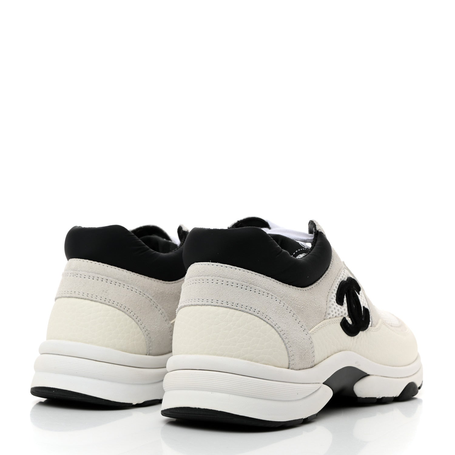 Chanel Mesh Suede Calfskin Grained Calfskin Womens CC Sneakers 37 White Black 4 of 9