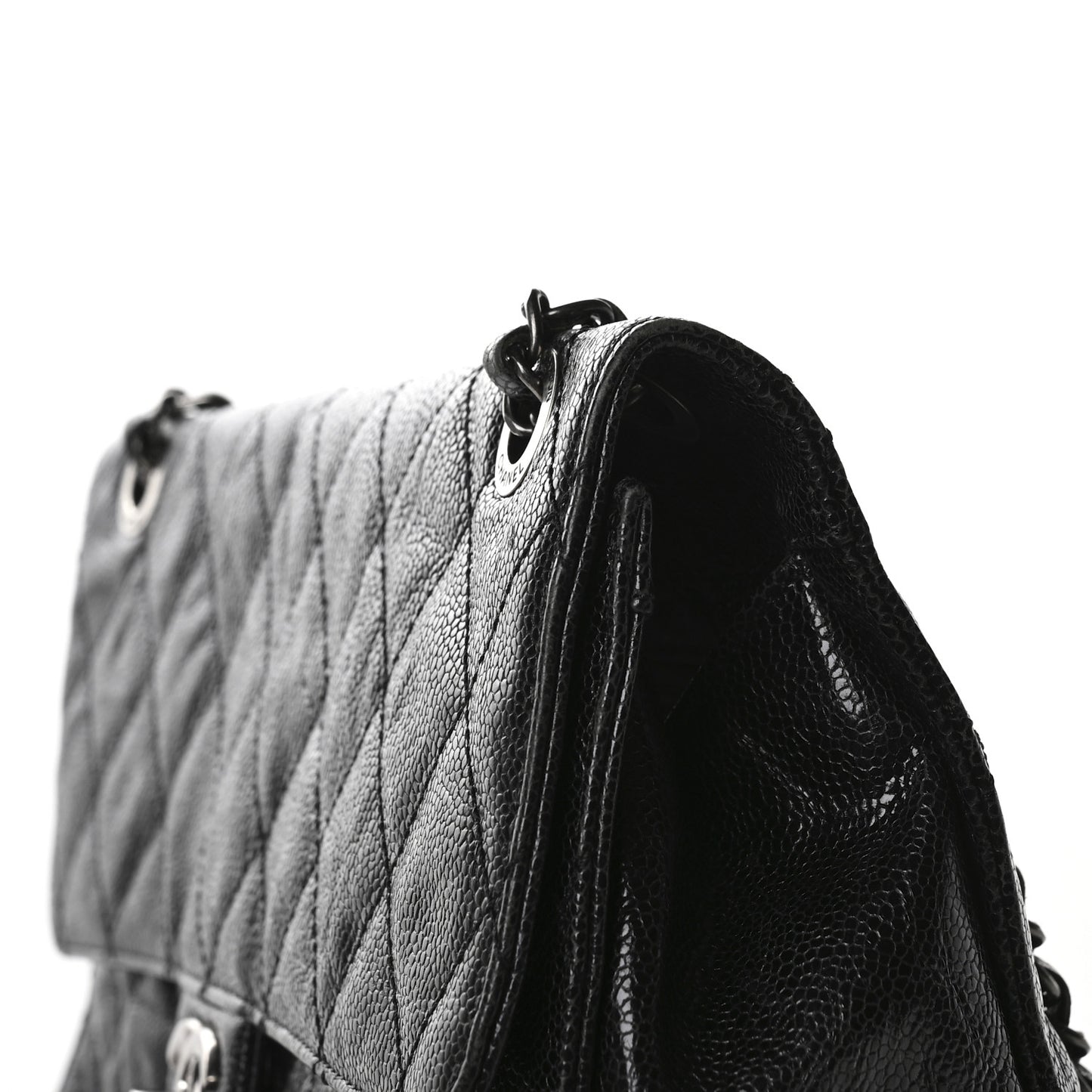Crumpled Grained Calfskin Jumbo CC Crave Flap Black